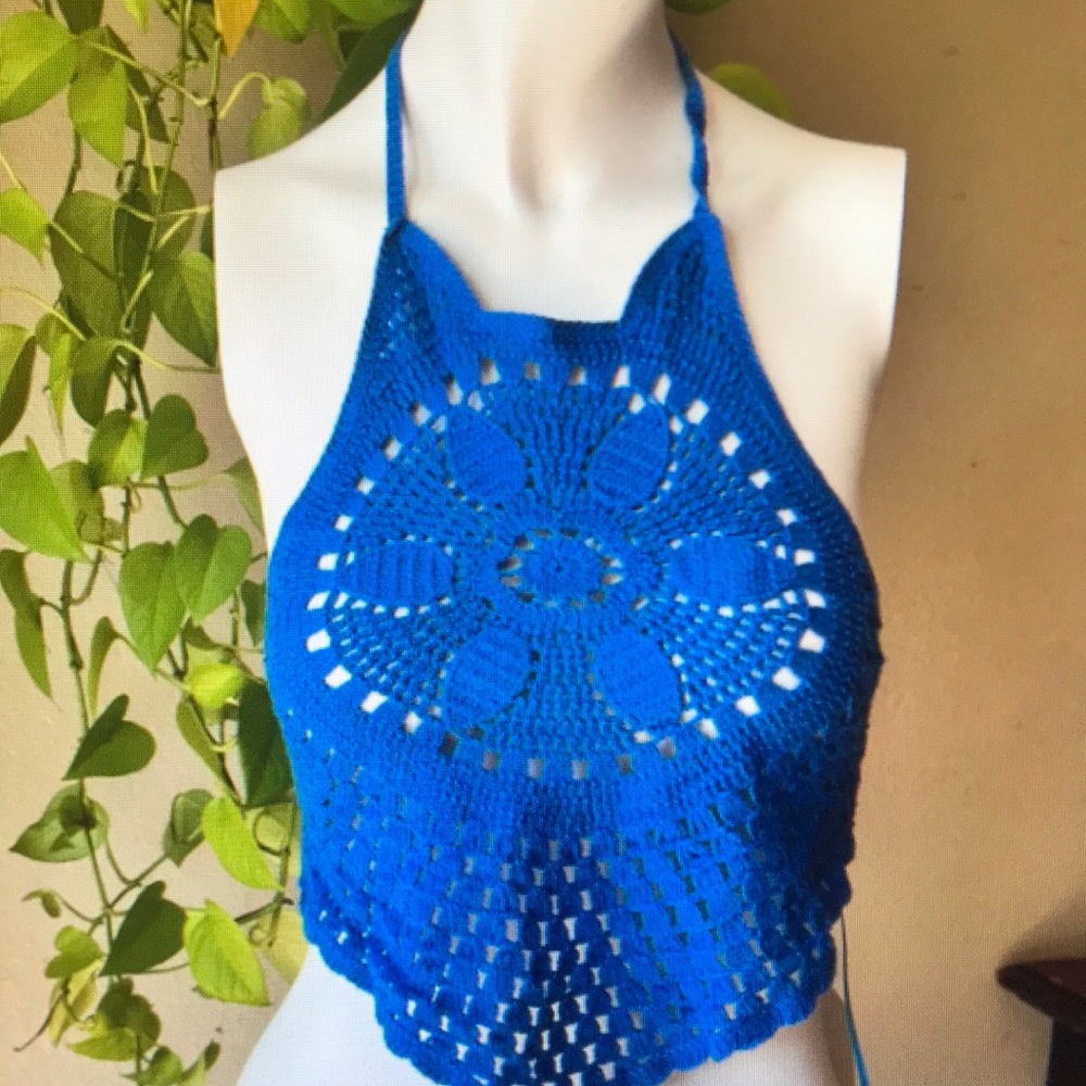 Blue Crochet Halter Top